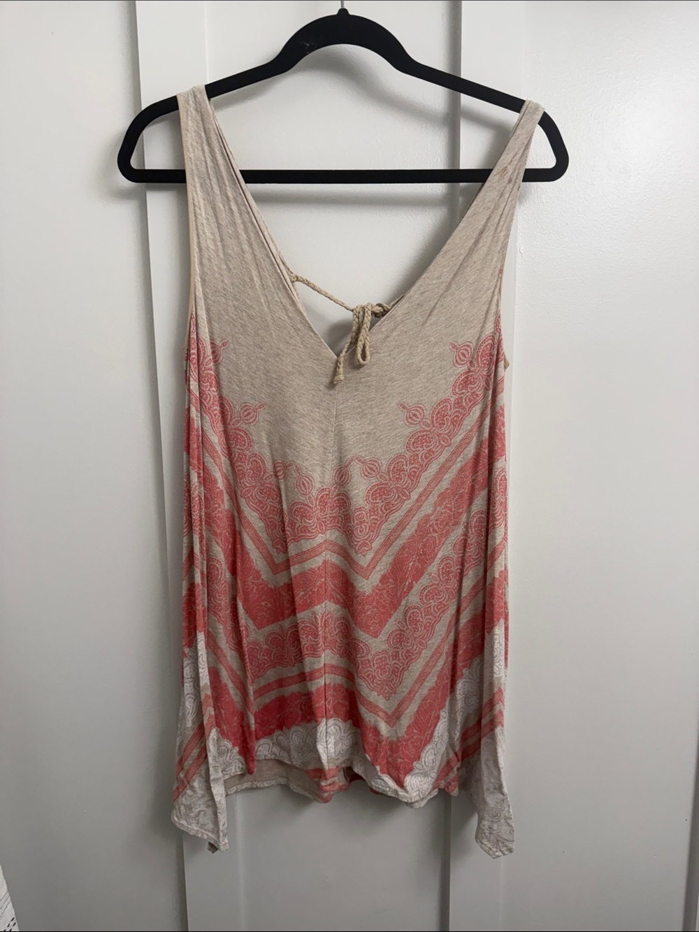 Language Coral and Cream Boho Tie-Back Tank